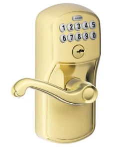 Schlage® Flair Bright Brass Electronic Keyless Flexlock Entry Door Lever