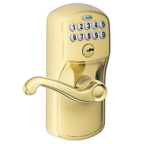 Schlage® Flair Bright Brass Electronic Keyless Flexlock Entry Door Lever 1 Schlage® Flair Bright Brass Electronic Keyless Flexlock Entry Door Lever