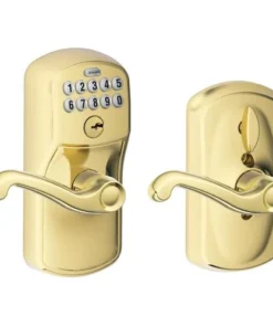 Schlage® Flair Bright Brass Electronic Keyless Flexlock Entry Door Lever 6 Schlage® Flair Bright Brass Electronic Keyless Flexlock Entry Door Lever -Doors, Windows & Millwork Sales 2213691 Schlage P LF