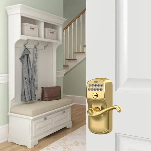 Schlage® Flair Bright Brass Electronic Keyless Flexlock Entry Door Lever 2 Schlage® Flair Bright Brass Electronic Keyless Flexlock Entry Door Lever - Image 2