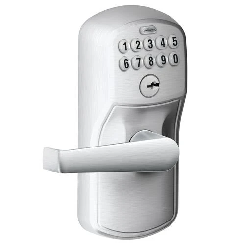 Schlage® Elan Satin Chrome Light Commercial Keypad Entry Door Lever With Plymouth Trim 1 Schlage® Elan Satin Chrome Light Commercial Keypad Entry Door Lever With Plymouth Trim