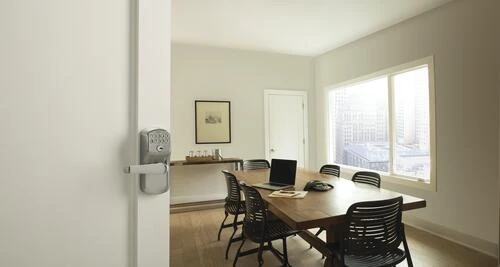 Schlage® Elan Satin Chrome Light Commercial Keypad Entry Door Lever With Plymouth Trim 2 Schlage® Elan Satin Chrome Light Commercial Keypad Entry Door Lever With Plymouth Trim - Image 2