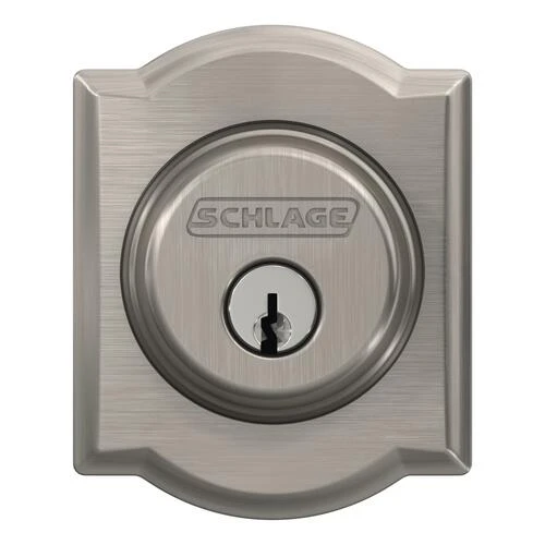 Schlage® Satin Nickel Single Cylinder Entry Door Deadbolt With Camelot Trim 3 Schlage® Satin Nickel Single Cylinder Entry Door Deadbolt With Camelot Trim - Image 3