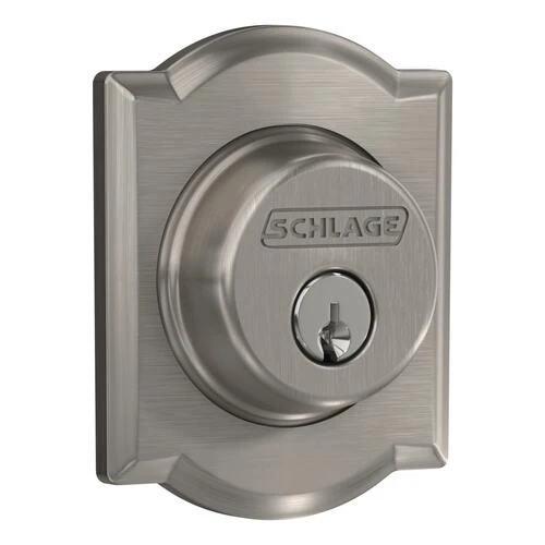 Schlage® Satin Nickel Single Cylinder Entry Door Deadbolt With Camelot Trim 1 Schlage® Satin Nickel Single Cylinder Entry Door Deadbolt With Camelot Trim