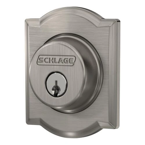 Schlage® Satin Nickel Single Cylinder Entry Door Deadbolt With Camelot Trim 2 Schlage® Satin Nickel Single Cylinder Entry Door Deadbolt With Camelot Trim - Image 2