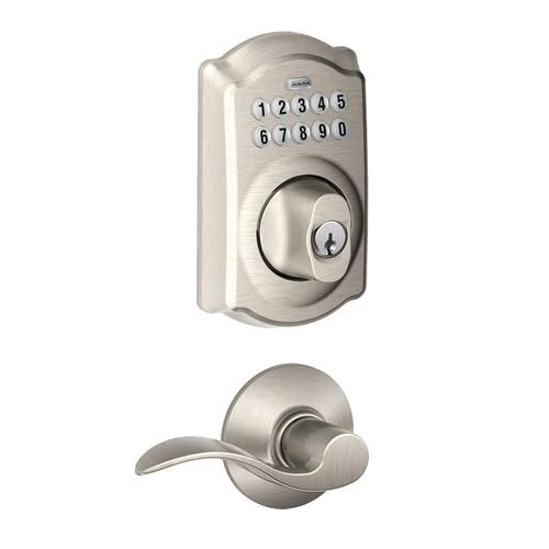 Schlage® Accent Satin Nickel Door Lever With Camelot Trim And Keypad Door Deadbolt 1 Schlage® Accent Satin Nickel Door Lever With Camelot Trim And Keypad Door Deadbolt