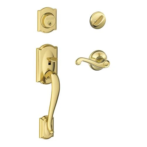 Schlage® Camelot Bright Brass Entry Door Lever Handleset And Single Cylinder Door Deadbolt 1 Schlage® Camelot Bright Brass Entry Door Lever Handleset And Single Cylinder Door Deadbolt