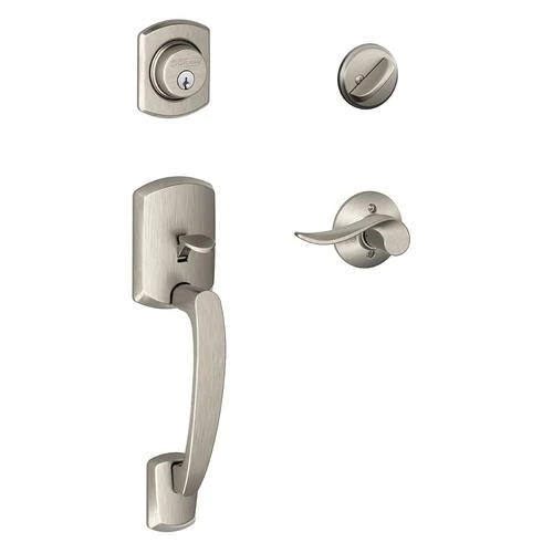 Schlage® Greenwich Satin Nickel Entry Door Lever Handleset And Single Cylinder Door Deadbolt 1 Schlage® Greenwich Satin Nickel Entry Door Lever Handleset And Single Cylinder Door Deadbolt