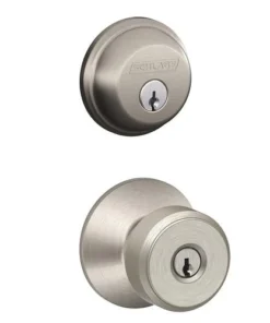 Schlage® Bowery Satin Nickel Entry Door Knob And Single Cylinder Door Deadbolt