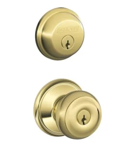 Schlage® Georgian Bright Brass Entry Door Knob And Single Cylinder Door Deadbolt