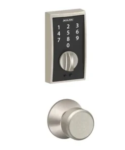 Schlage® Bowery Satin Nickel Door Knob With Century Trim And Touch™ Keyless Entry Door Deadbolt