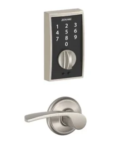 Schlage® Merano Satin Nickel Door Lever With Century Trim And Touch™ Keyless Entry Door Deadbolt