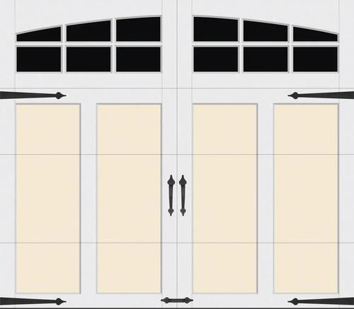 Ideal Door® Premium Handcrafted 9' X 7' Almond / WH Overlays Insulated Garage Door With Windows (R-Value 6.5) 1 Ideal Door® Premium Handcrafted 9' X 7' Almond / WH Overlays Insulated Garage Door With Windows (R-Value 6.5)